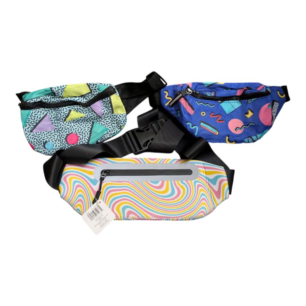 3pc Fanny Pack Bundle | Retro 90s Waist Bags | Festival Travel Belt Bags - Picture 2 of 4